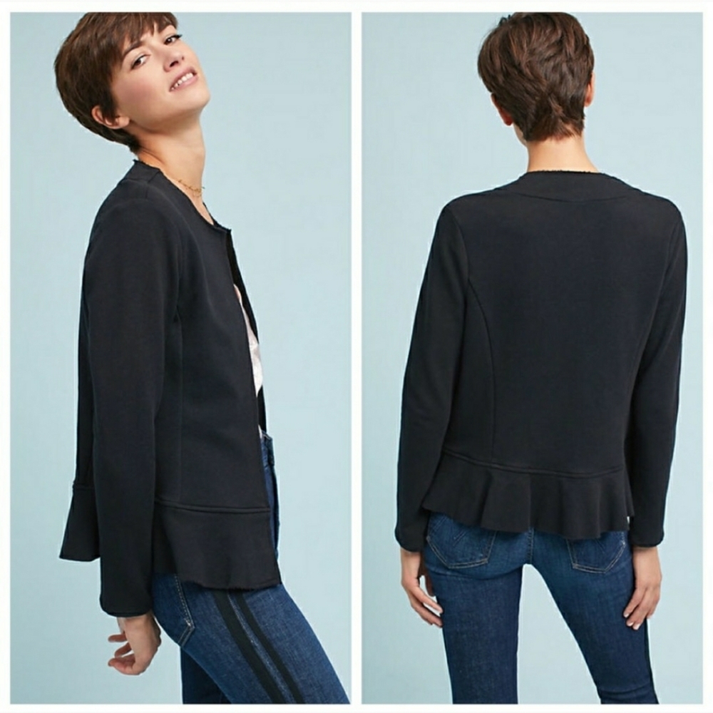ANTHROPOLOGIE Dolan Black Peplum Jacket Raw Hem